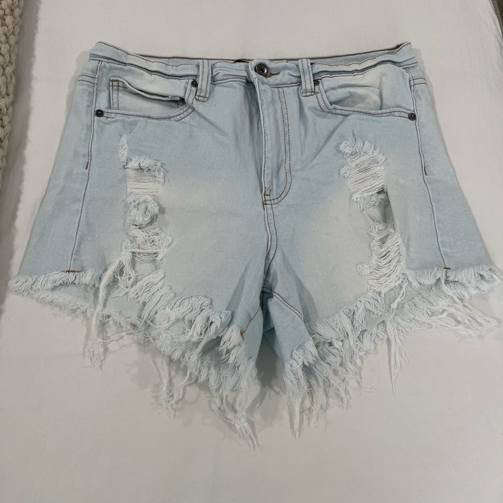 Kendall & Kylie Frayed Light Blue Jean Shorts